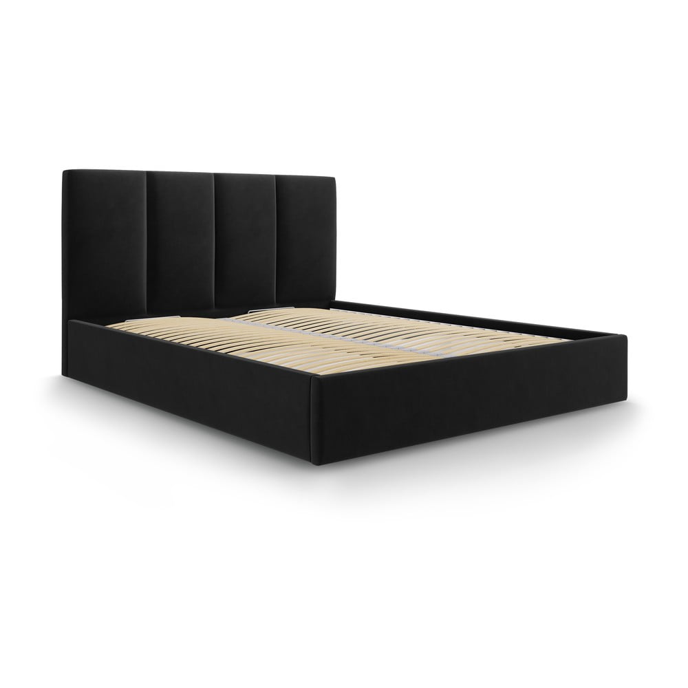 E-shop Čierna zamatová dvojlôžková posteľ Mazzini Beds Juniper, 160 x 200 cm