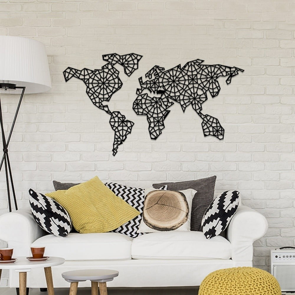 E-shop Čierna kovová nástenná dekorácia The World Is Mine, 120 × 64 cm
