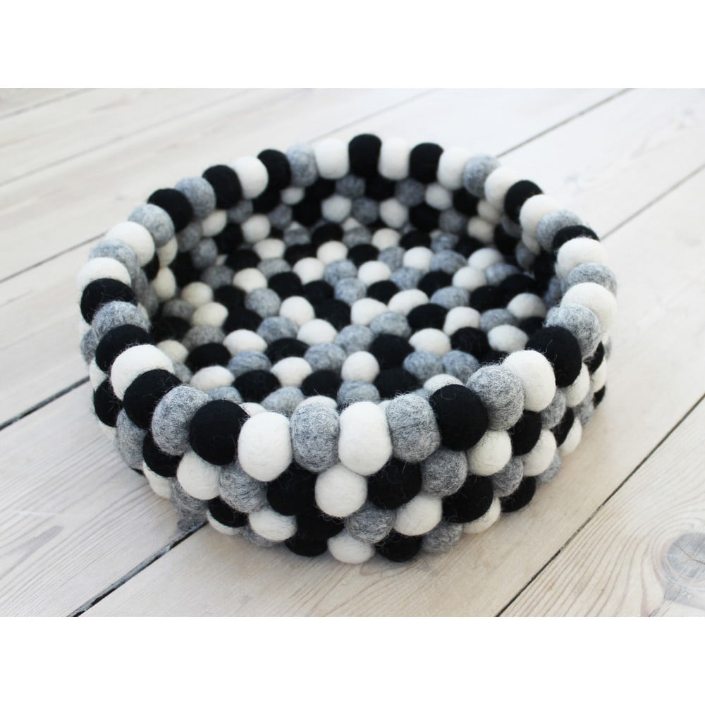 Obrázok Čierno-biely guľôčkový vlnený úložný košík Wooldot Ball Basket, ⌀ 28 cm