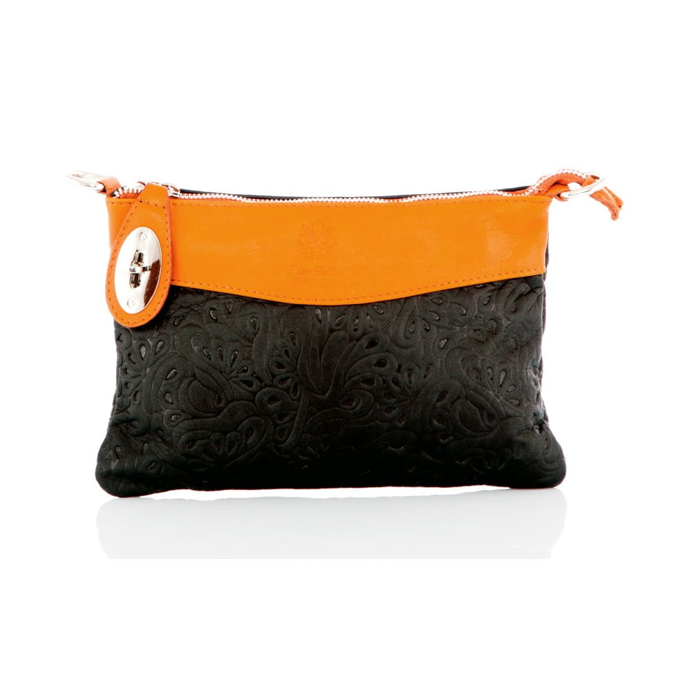 Čierno-oranžová kožená listová kabelka Glorious Black