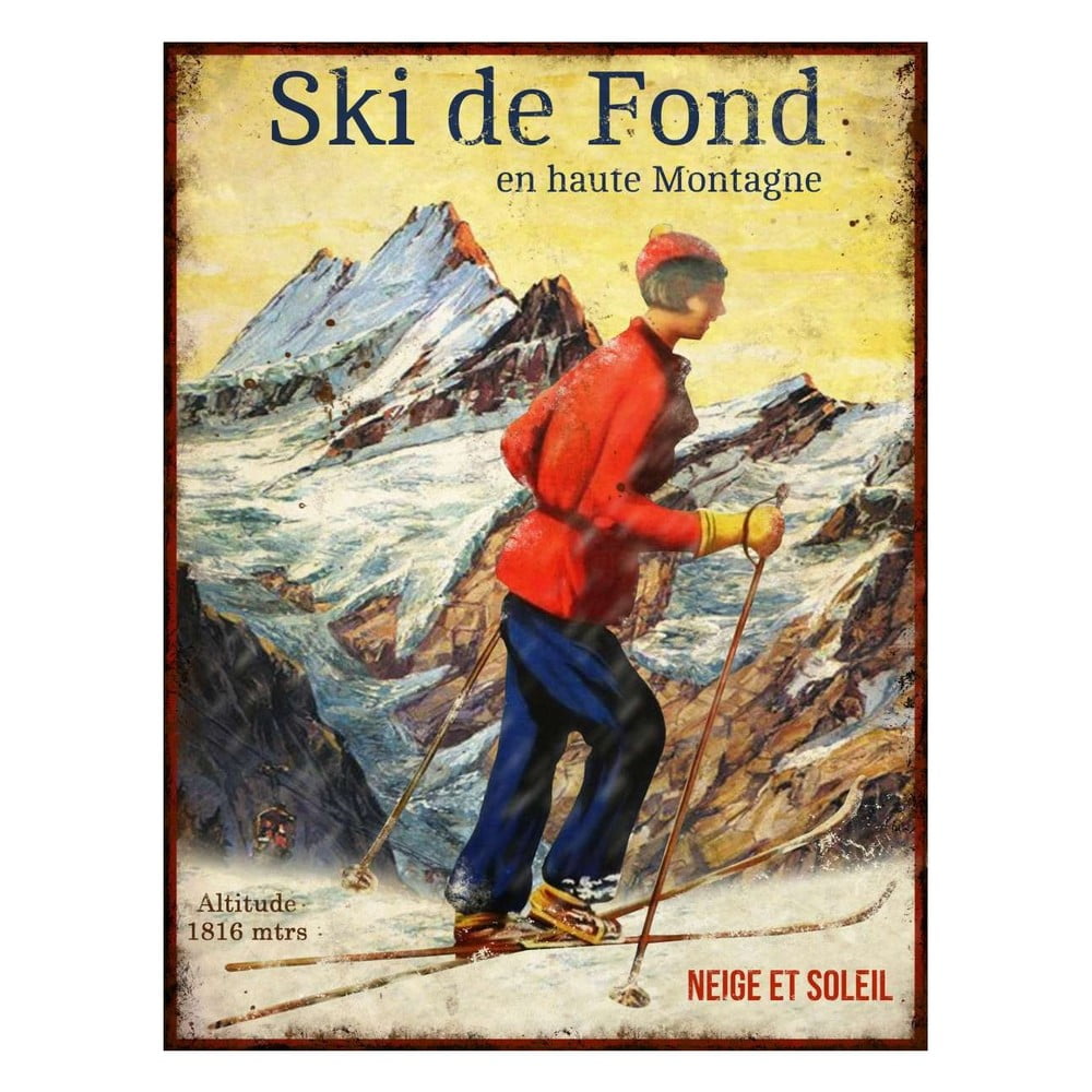 E-shop Dekoratívna kovová ceduľa Antic Line Ski de Fond, 25 x 33 cm