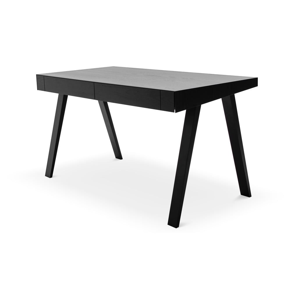 E-shop Čierny písací stôl s nohami z jaseňového dreva EMKO 4.9, 140 x 70 cm