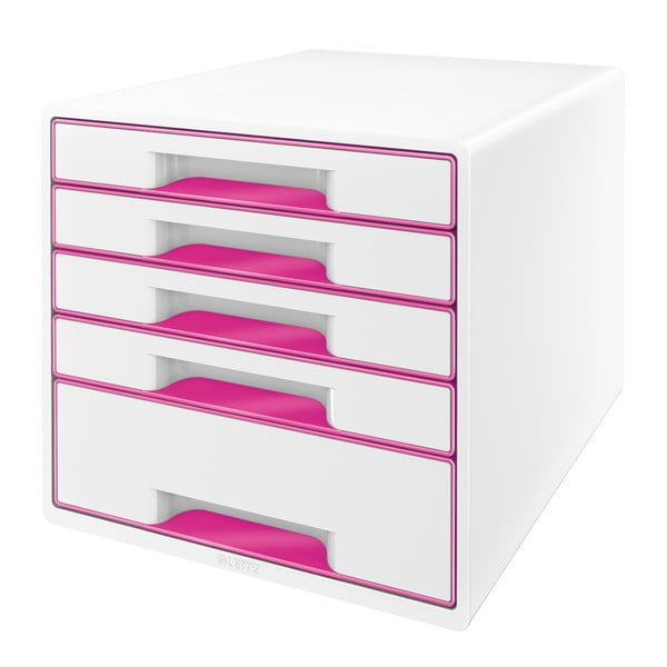 Bielo-ružový zásuvkový box Leitz WOW CUBE, 5 zásuviek