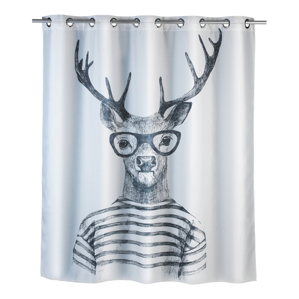 E-shop Biely sprchový záves s protiplesňovou povrchovou úpravou Wenko Mr. Deer, 180 × 200 cm