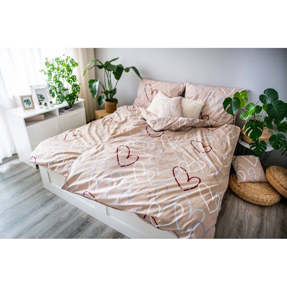 E-shop Béžové bavlnené obliečky Cotton House Dita Love, 140 x 200 cm