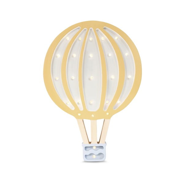 Žlto-biela nástenná lampa z borovicového dreva Little Lights Hot Air Baloon, výška 38,5 cm