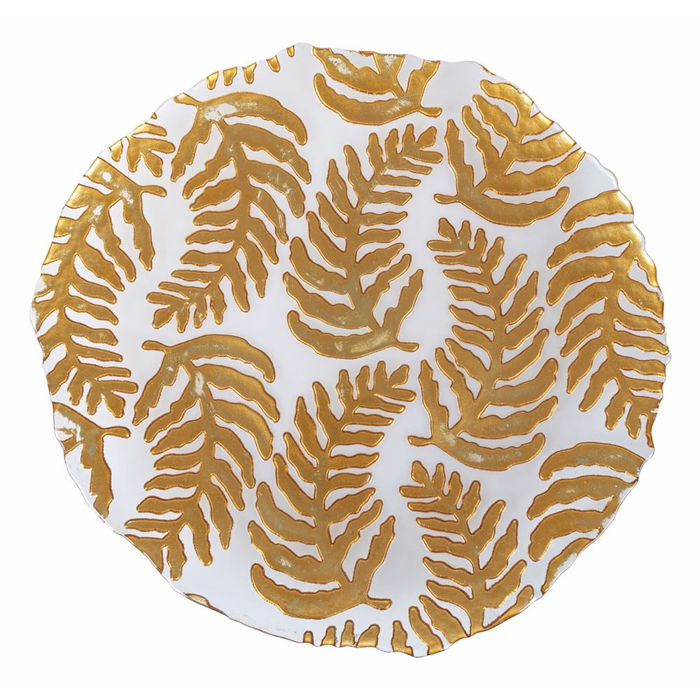 E-shop Sklenený tanier v bielo-zlatej farbe Villa d'Este Foglie, ø 32 cm