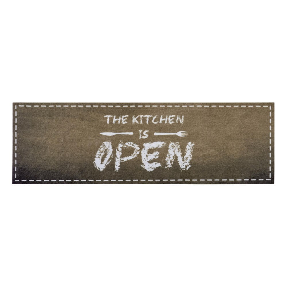 E-shop Hnedý behúň Zala Living The Kitchen is Open, 50 x 150 cm