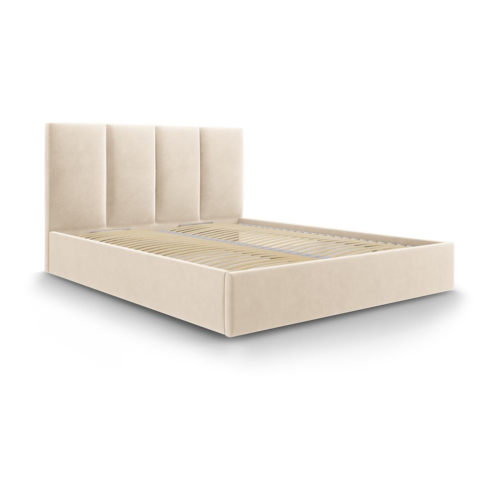 E-shop Béžová zamatová dvojlôžková posteľ Mazzini Beds Juniper, 140 x 200 cm