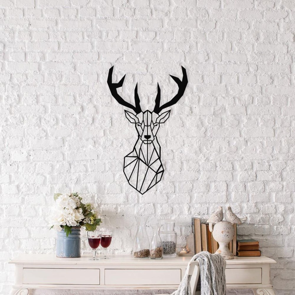 Čierna kovová nástenná dekorácia Deer, 37 × 59 cm