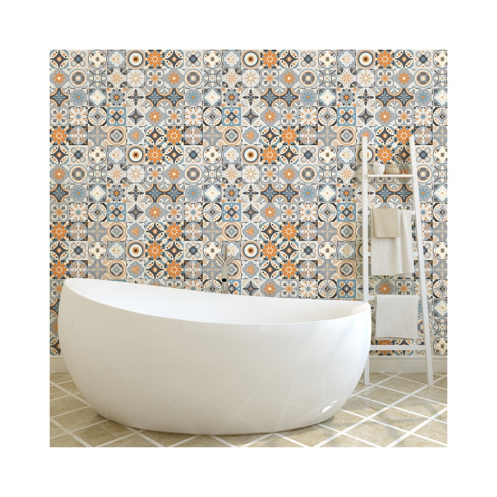 Obrázok Sada 60 nástenných samolepiek Ambiance Wall Decal Cement Tiles Azulejos Vincinda, 15 × 15 cm