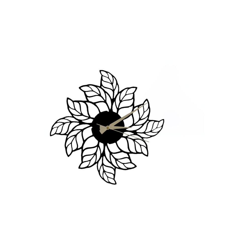 Čierne nástenné hodiny Glozis Leaves Clock, ⌀ 48 cm