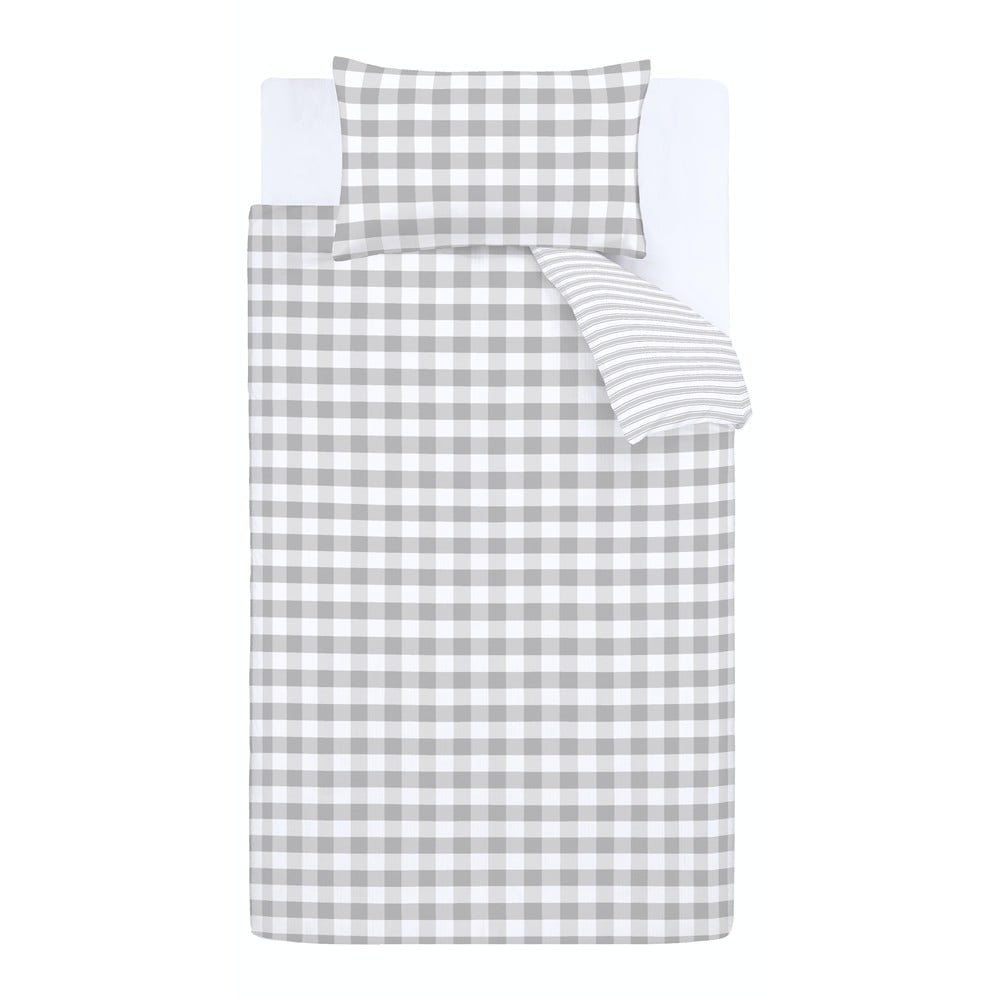 E-shop Sivé bavlnené obliečky Bianca Check And Stripe, 135 x 200 cm