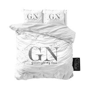 Bavlnené obliečky na dvojlôžko so strieborným nápisom Sleeptime Good Night, 200 × 220 cm