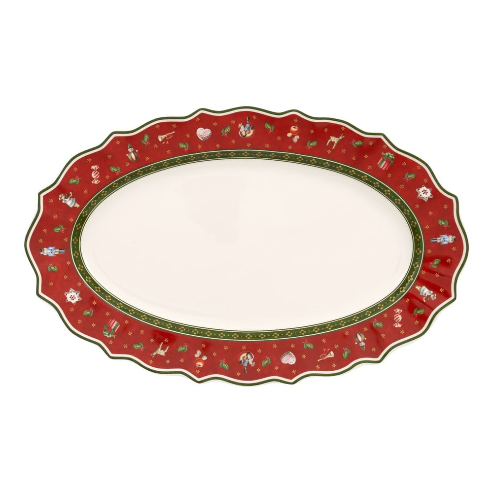 E-shop Červený porcelánový servírovací tanier s vianočným motívom Villeroy & Boch, 38 x 23,5 cm