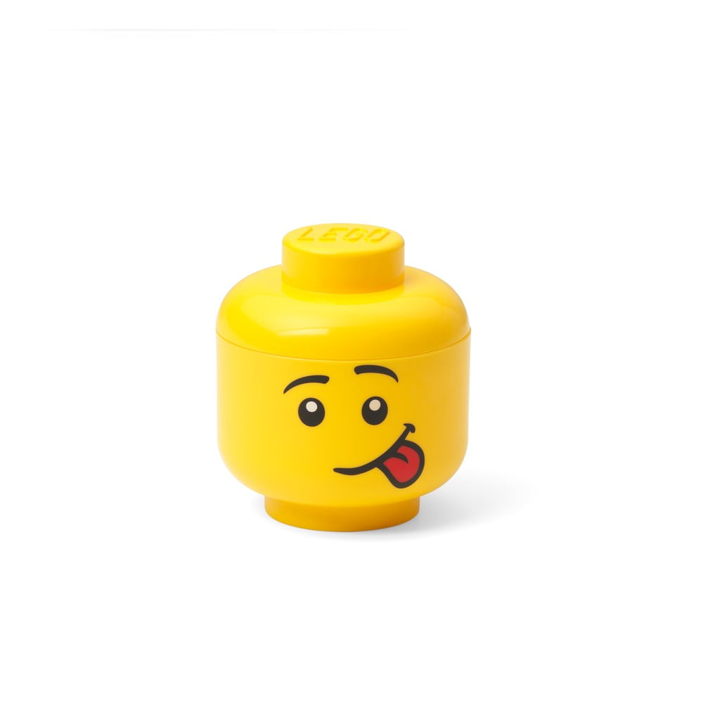 E-shop Žltá úložná škatuľa v tvare hlavy LEGO® silly, 10,5 x 10,6 x 12 cm