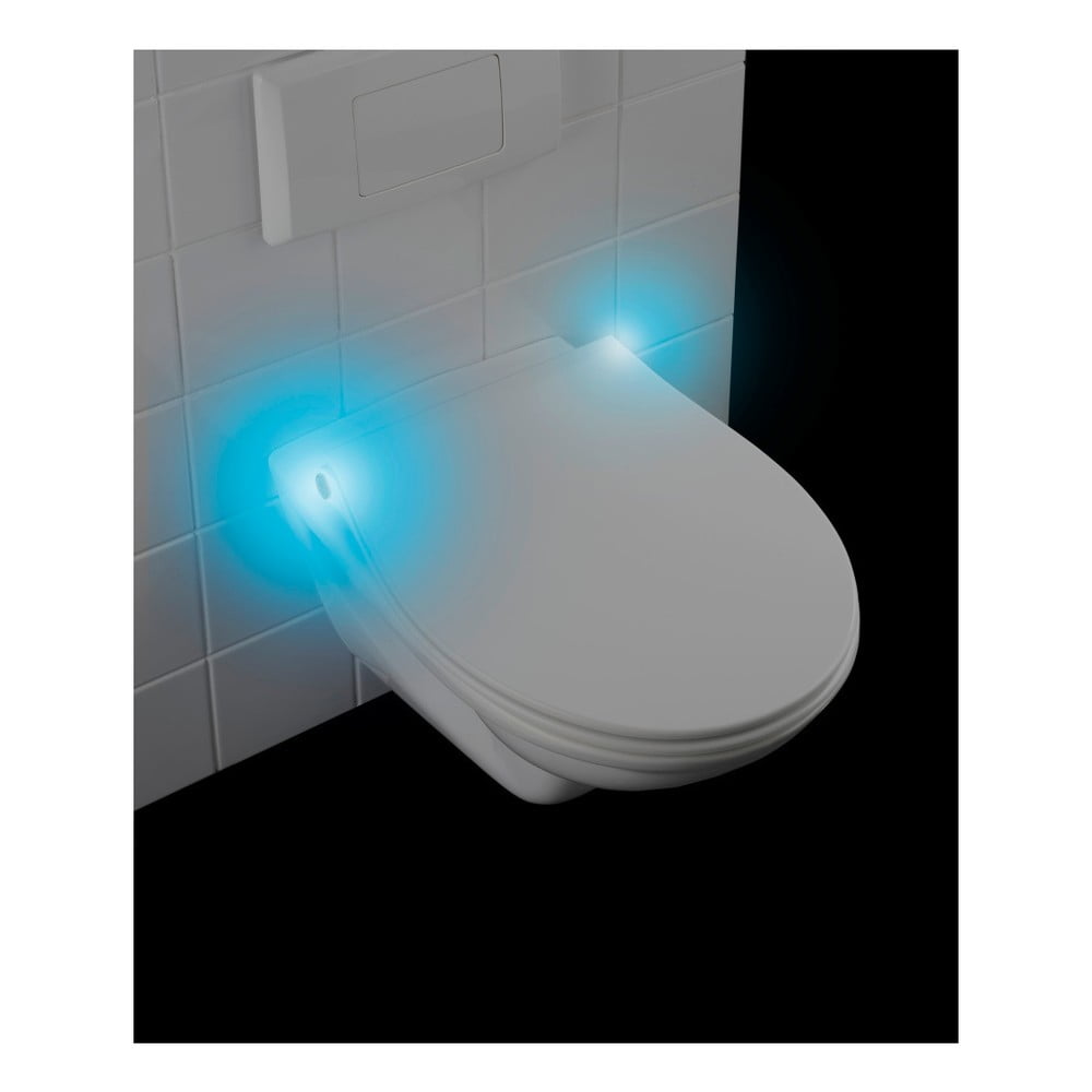 E-shop Biele WC sedadlo S LED svetlami a jednoduchým zatváraním Wenko Gubbio, 44 x 36,8 cm