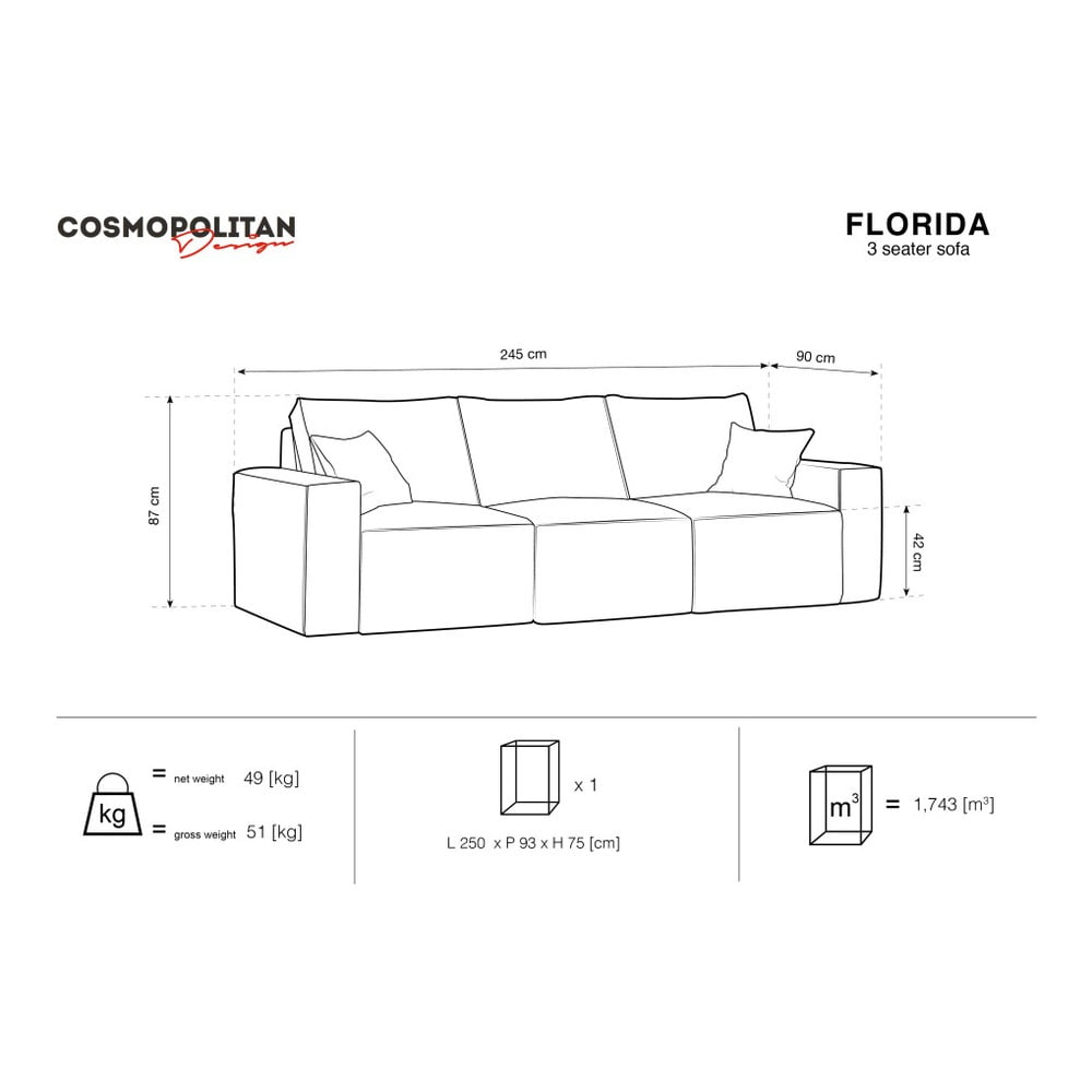 Obrázok Tmavosivá trojmiestna pohovka Cosmopolitan Design Florida