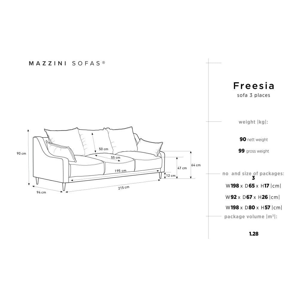 Obrázok Béžová trojmiestna rozkladacia pohovka Mazzini Sofas Freesia