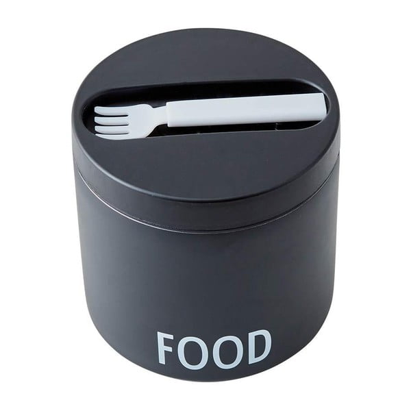 Čierny desiatový termobox s lyžicou Design Letters Food, výška 11,4 cm