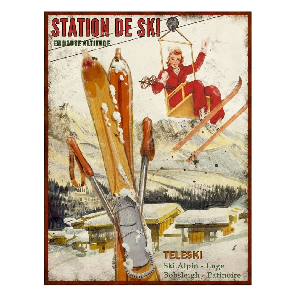 E-shop Dekoratívna kovová ceduľa Antic Line Station de Ski, 25 x 33 cm