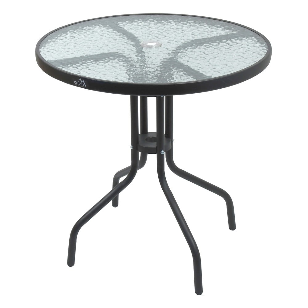 E-shop Čierny záhradný stolík so sklenenou doskou Cattara Terst, ø 70 cm