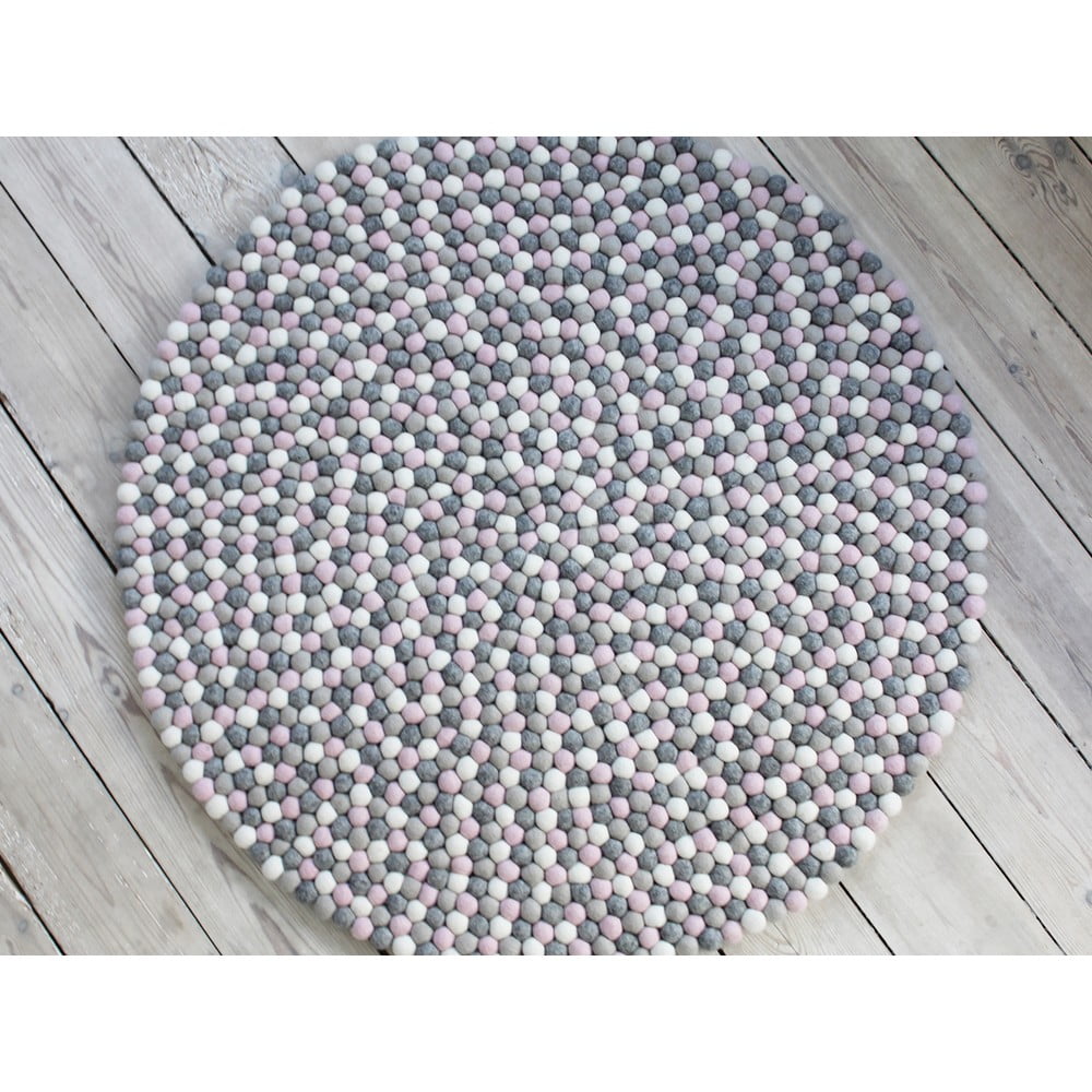 Obrázok Svetlý ružovo-sivý guľôčkový vlnený koberec Wooldot Ball rugs, ⌀ 140 cm