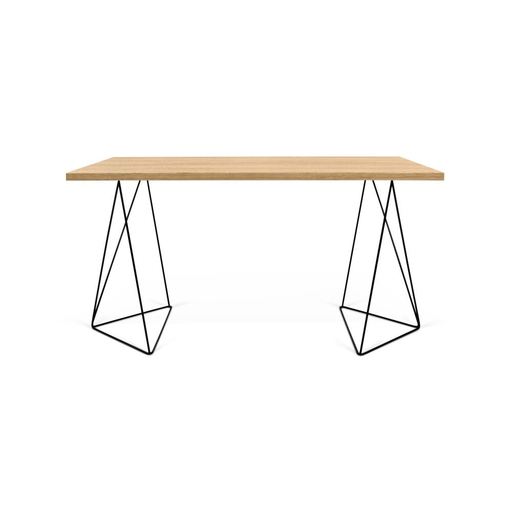 E-shop Pracovný stôl v dekore dubového dreva s čiernymi nohami TemaHome Flow, 140 x 75 cm