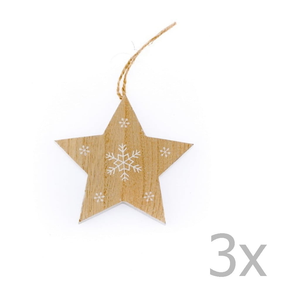 E-shop Sada 3 drevených závesných hviezd Dakls Snowflake, 11 cm