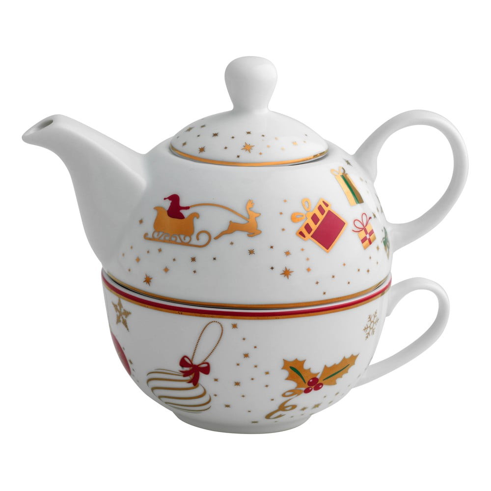 E-shop Porcelánová kanvica na čaj so šálkou Brandani Alleluia Porcelain, dĺžka 15 cm
