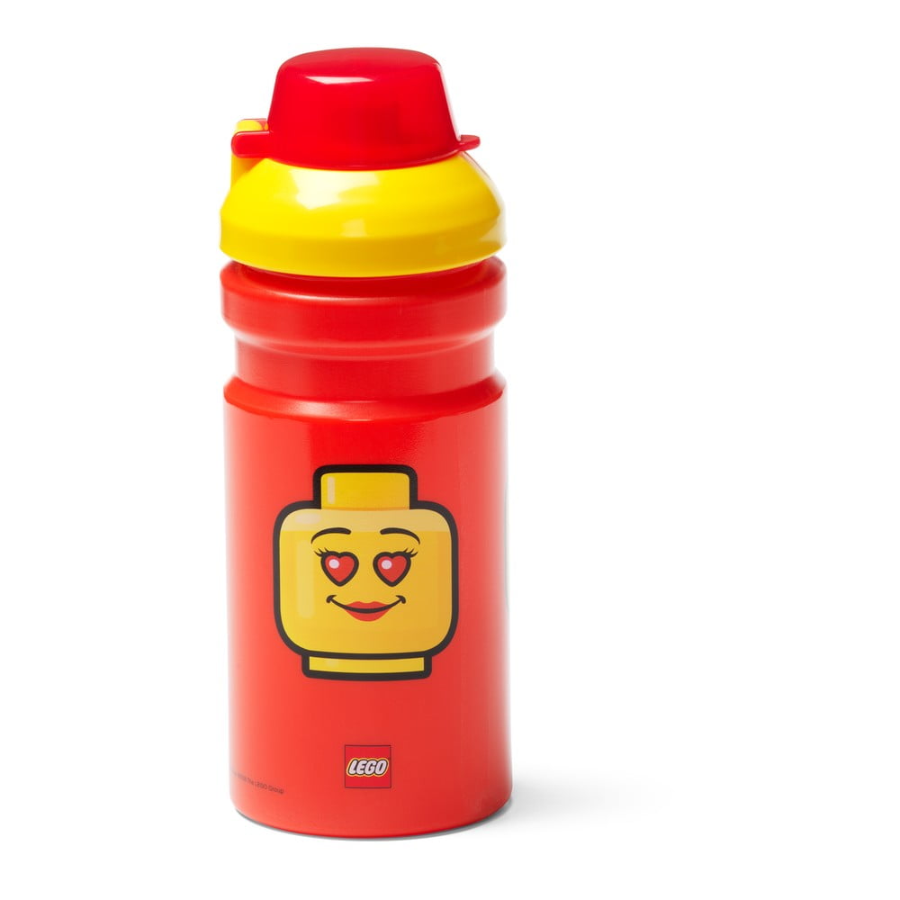 E-shop Červená fľaša na vodu s žltým vekom LEGO® Iconic, 390 ml