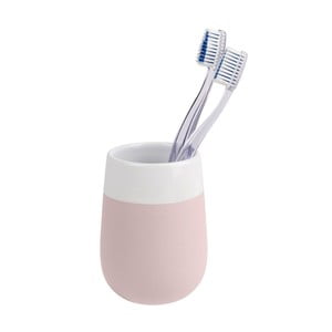 Ružovo-biely keramický pohárik na zubné kefky Wenko Matta