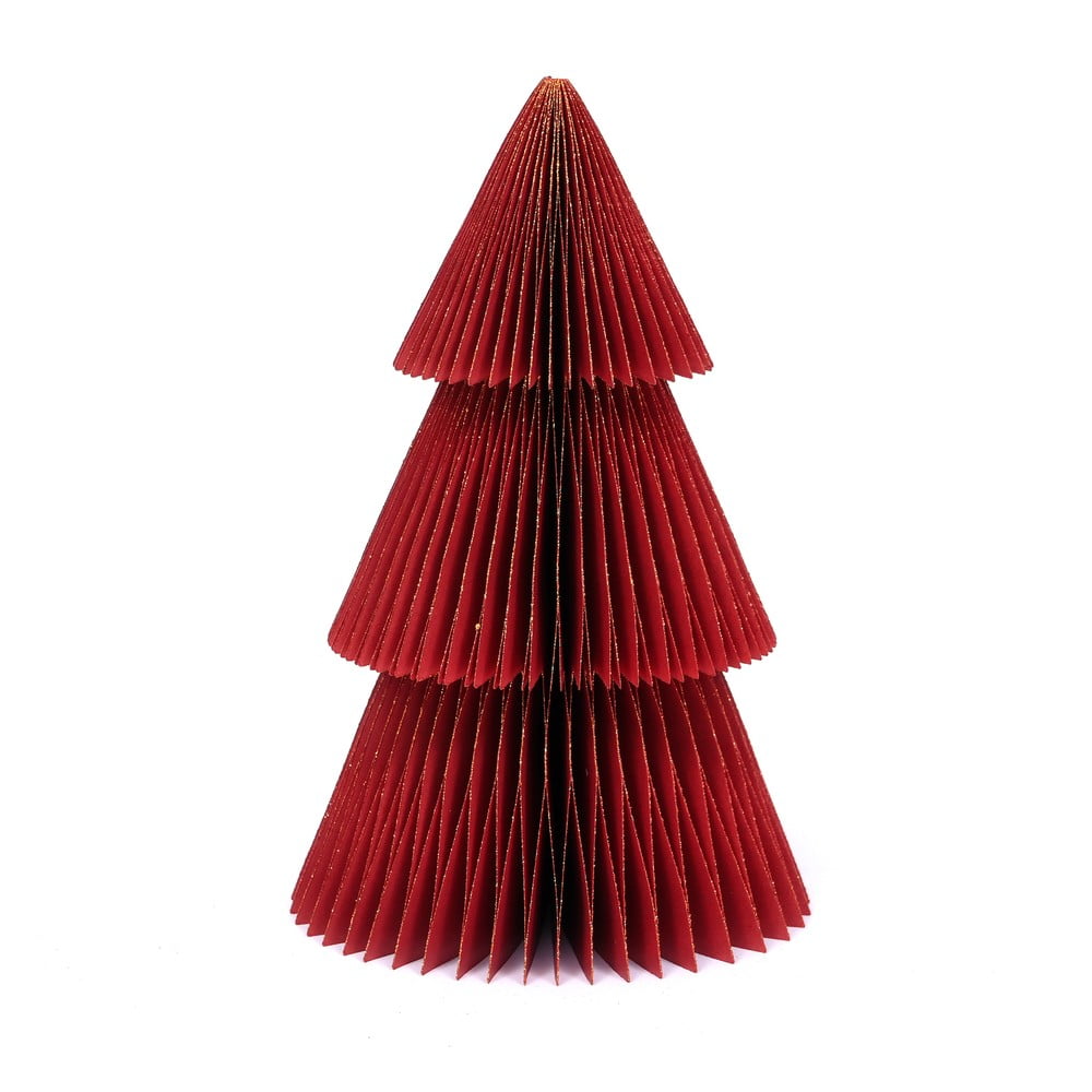 E-shop Trblietavá červená papierová vianočná ozdoba v tvare stromu Only Natural, výška 22,5 cm