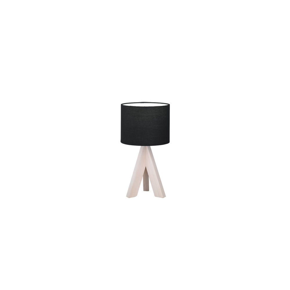 E-shop Čierna stolová lampa z prírodného dreva a tkaniny Trio Ging, výška 31 cm