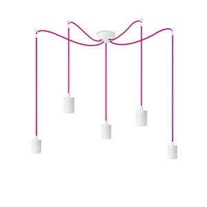 Biele závesné svietidlo s 5 ružovými káblami Bulb Attack Cero