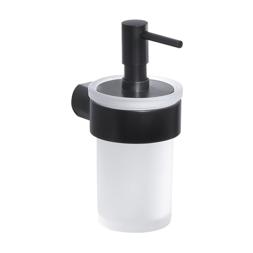 E-shop Čierno-biely sklenený nástenný dávkovač mydla Sapho Pirenei, 110 ml