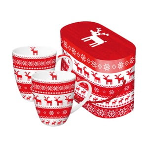 Sada 2 hrnčekov z kostného porcelánu s vianočným motívom v darčekovom balení PPD Magic Rojo Christmas, 350 ml