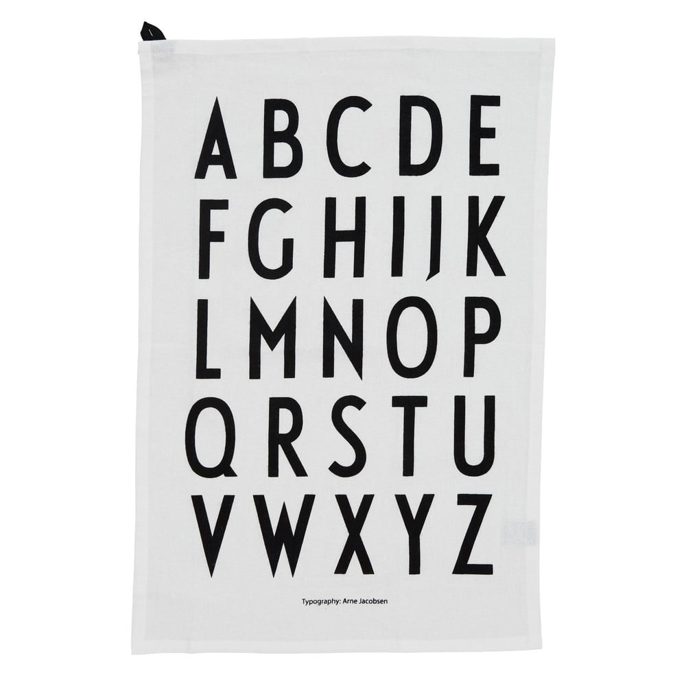 E-shop Biela bavlnená utierka Design Letters Alphabet, 40 x 60 cm