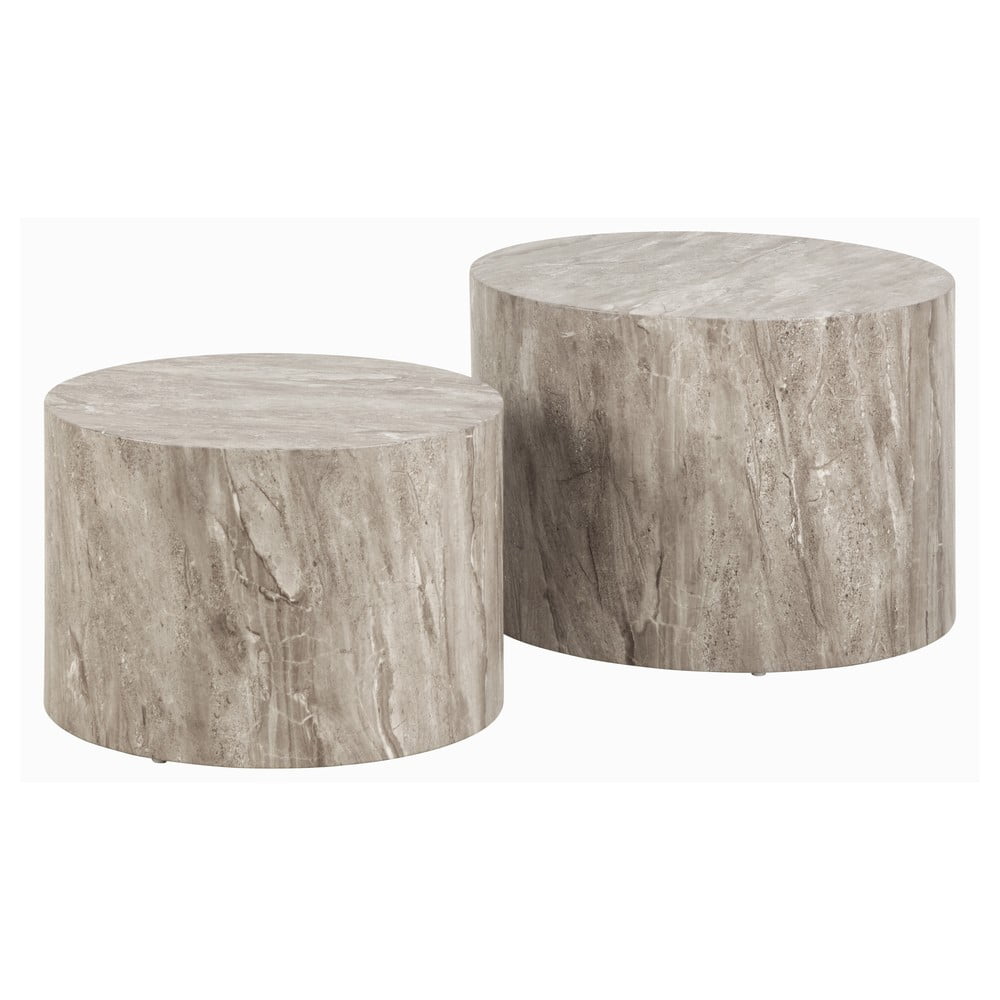 Sivé okrúhle konferenčné stolíky v súprave 2 ks v dekore kameňa ø 58 cm Dice – Actona
