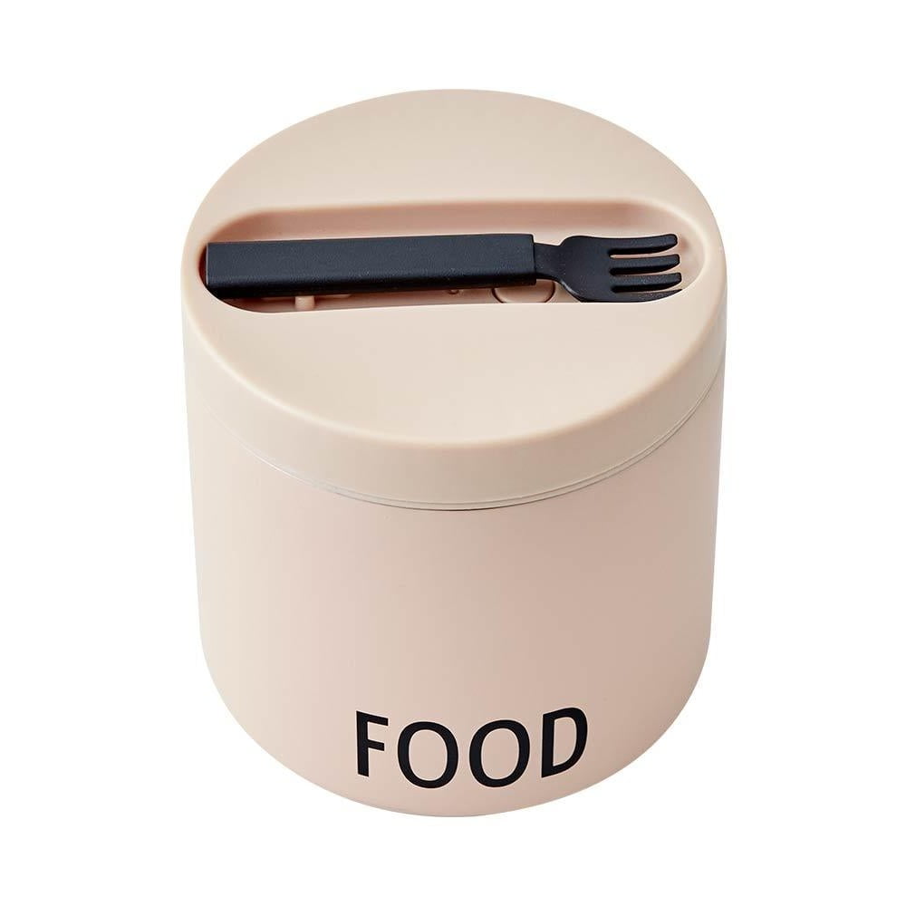 Béžový desiatový termobox s lyžicou Design Letters Food, výška 11,4 cm