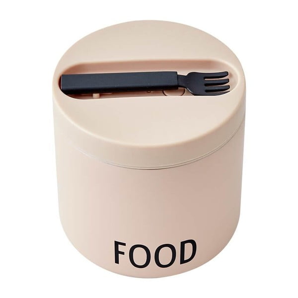 Béžový desiatový termobox s lyžicou Design Letters Food, výška 11,4 cm