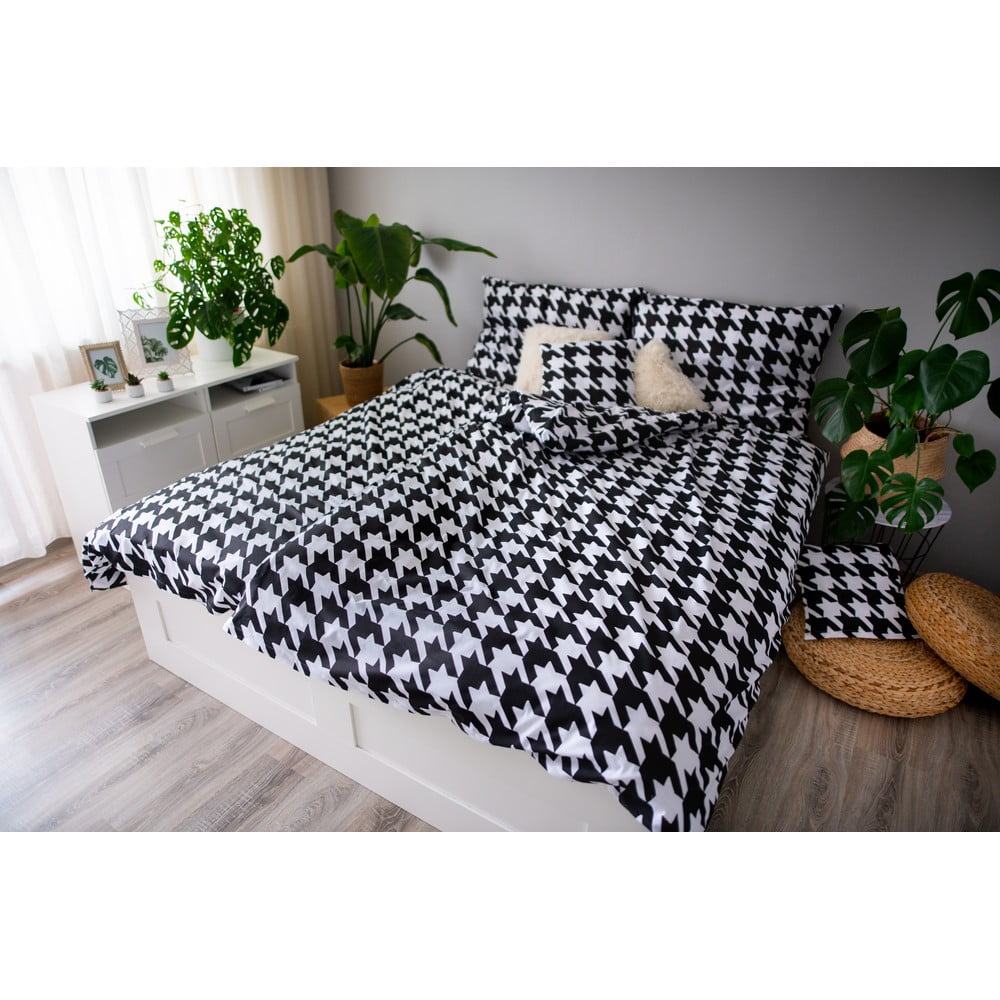 E-shop Čierno-biele bavlnené obliečky na jednolôžko Cotton House Dita, 140×200 cm