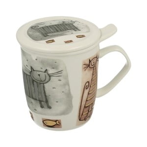 Porcelánový hrnček s filtrom a s motívom mačky Duo Gift, 400 ml