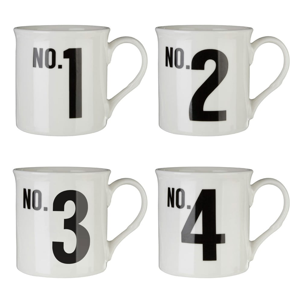 Obrázok Sada 4 hrnčekov z kostného porcelánu Premier Housewares Numbers, 342 ml