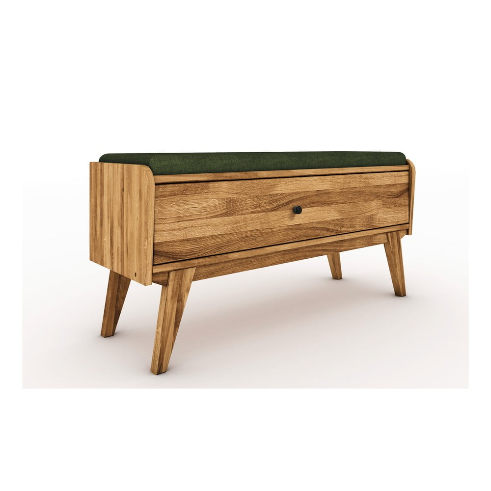 E-shop Lavica s úložným priestorom z dubového dreva so zeleným sedákom Retro - The Beds