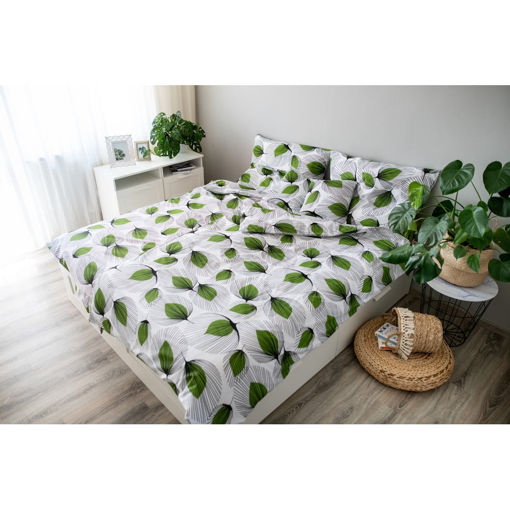E-shop Zeleno-biele bavlnené obliečky Cotton House Green Leaf, 140 x 200 cm
