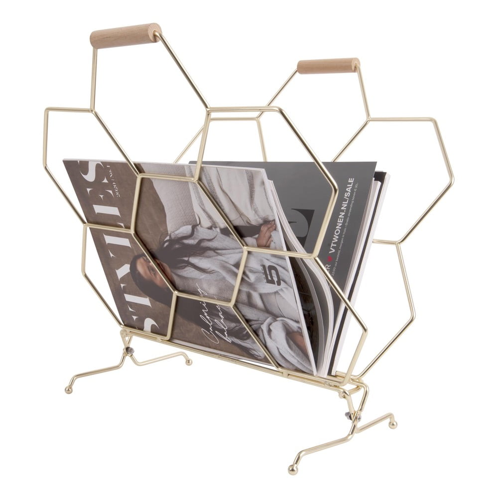 E-shop Kovový stojan na časopisy v zlatej farbe PT LIVING Honeycomb