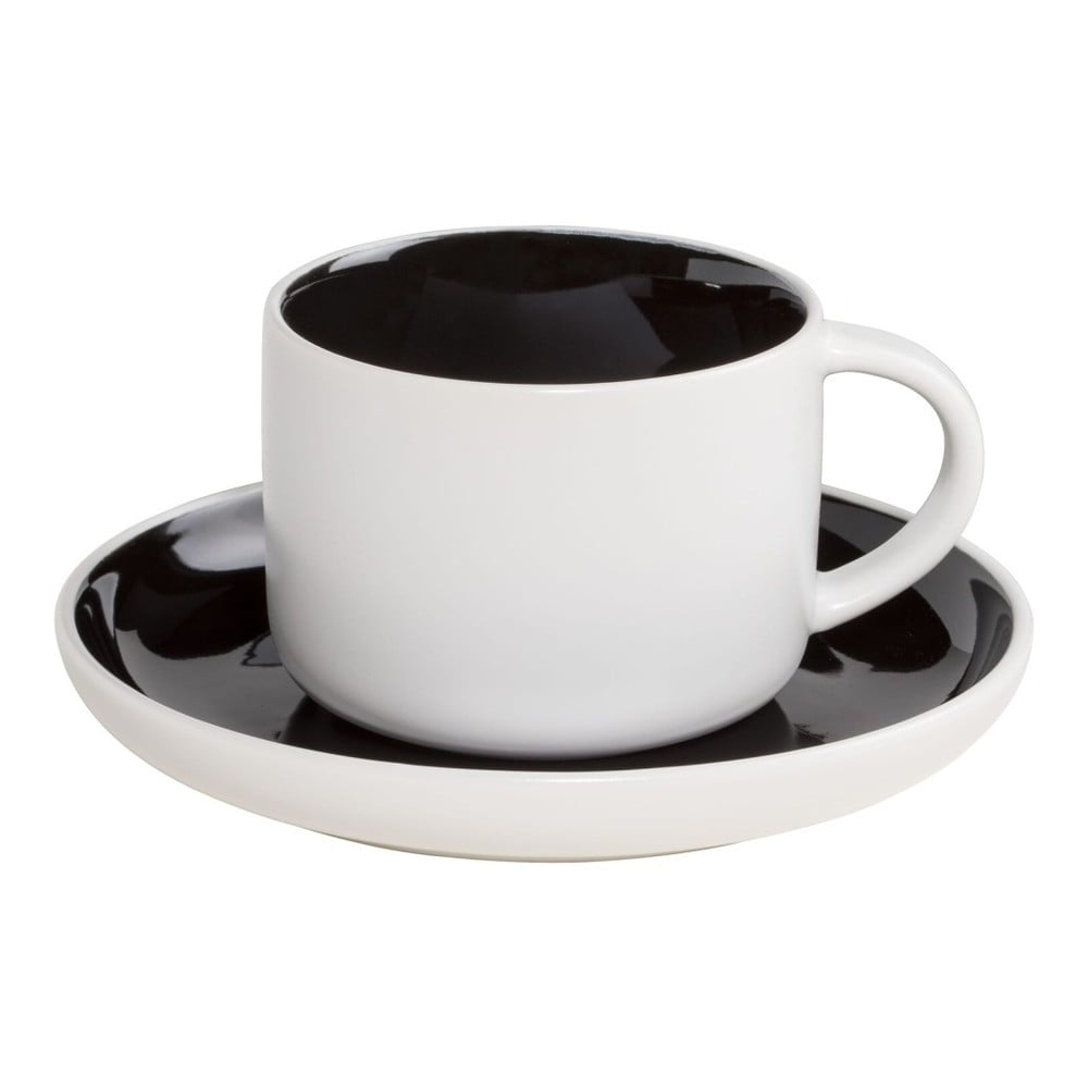 E-shop Bielo-čierny porcelánový hrnček s tanierikom Maxwell&Williams Tint, 240ml
