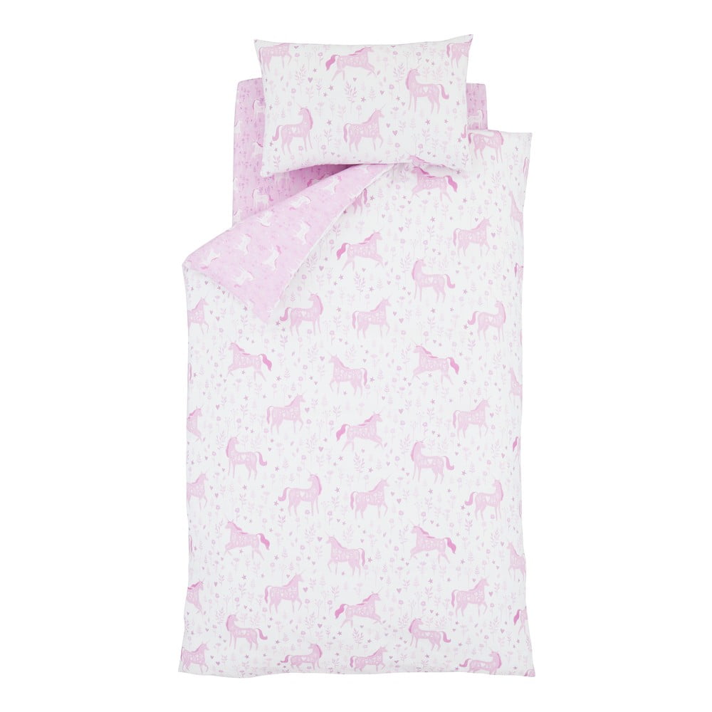 E-shop Ružové obliečky na jednolôžko Catherine Lansfield Unicorn, 135 × 200 cm