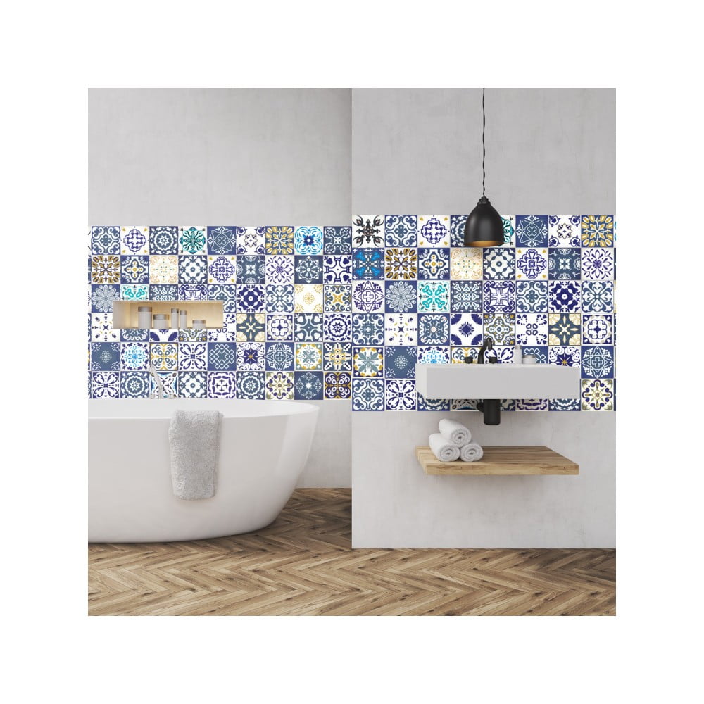 Sada 60 nástenných samolepiek Ambiance Azulejos Cyprus, 10 × 10 cm